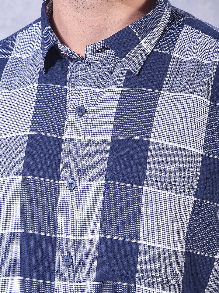 DONLAY NAVY CHECKED SLIM-FIT CASUAL SHIRT