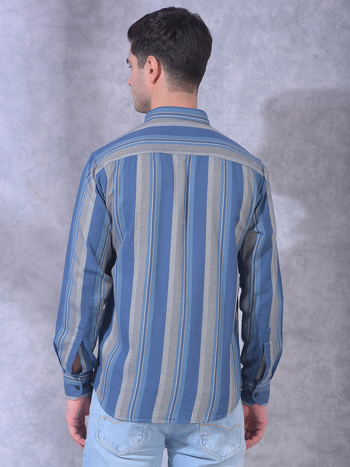donlay airforce blue striped slim-fit casual shirt
