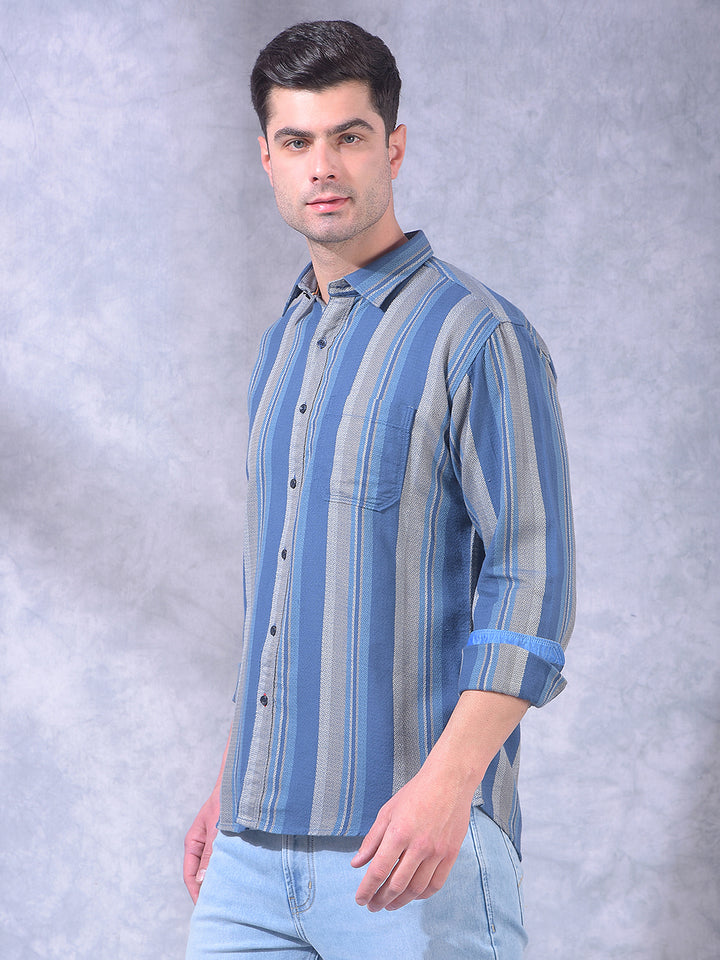 donlay airforce blue striped slim-fit casual shirt