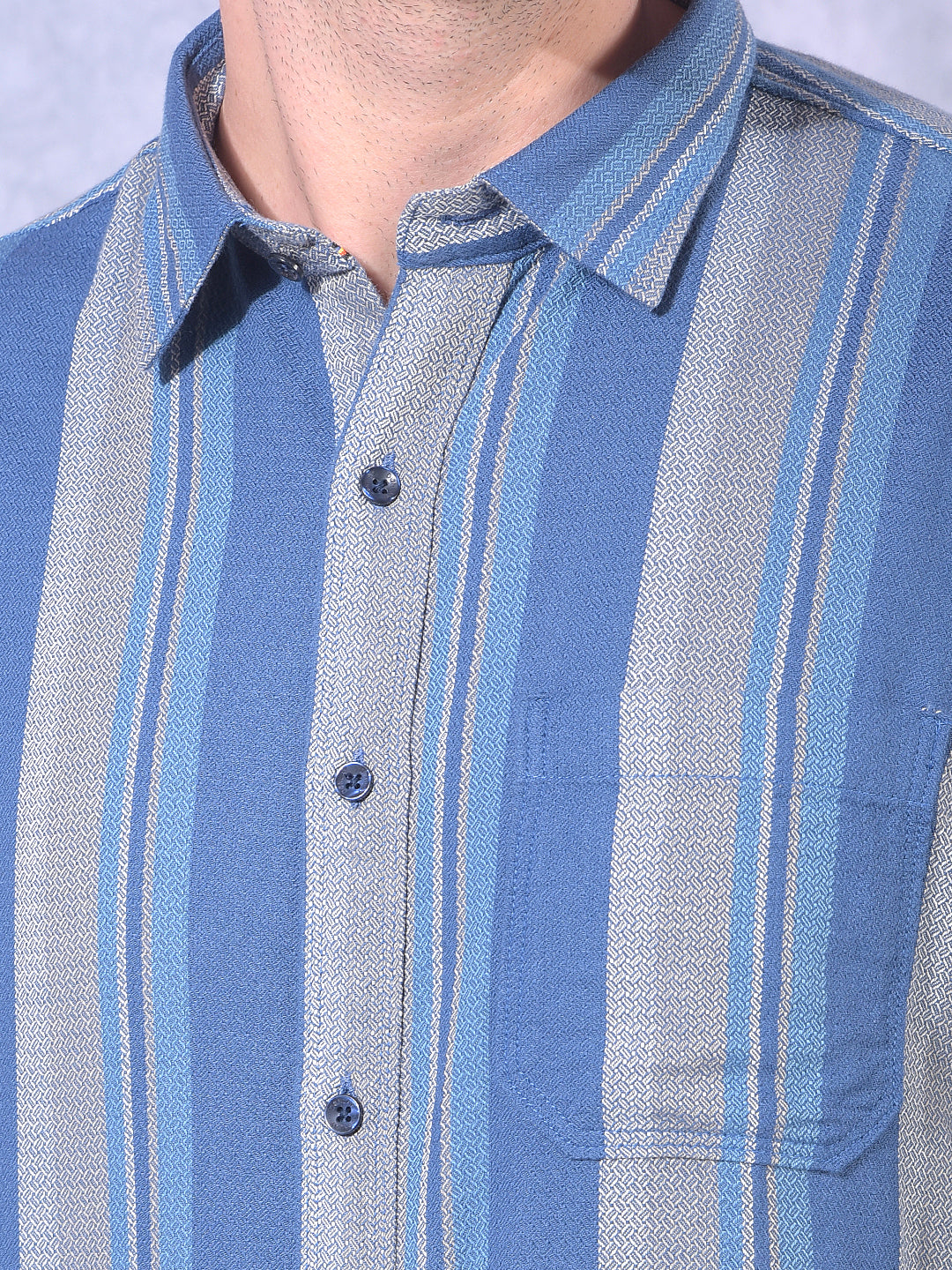 DONLAY AIRFORCE BLUE STRIPED SLIM-FIT CASUAL SHIRT