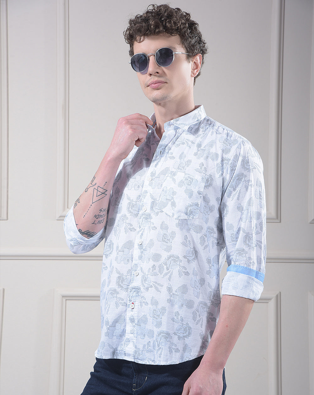 donlay men's blue printed slim-fit casual shirt
