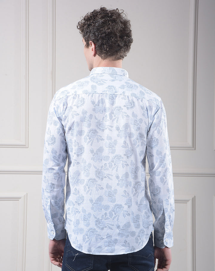 donlay men's blue printed slim-fit casual shirt