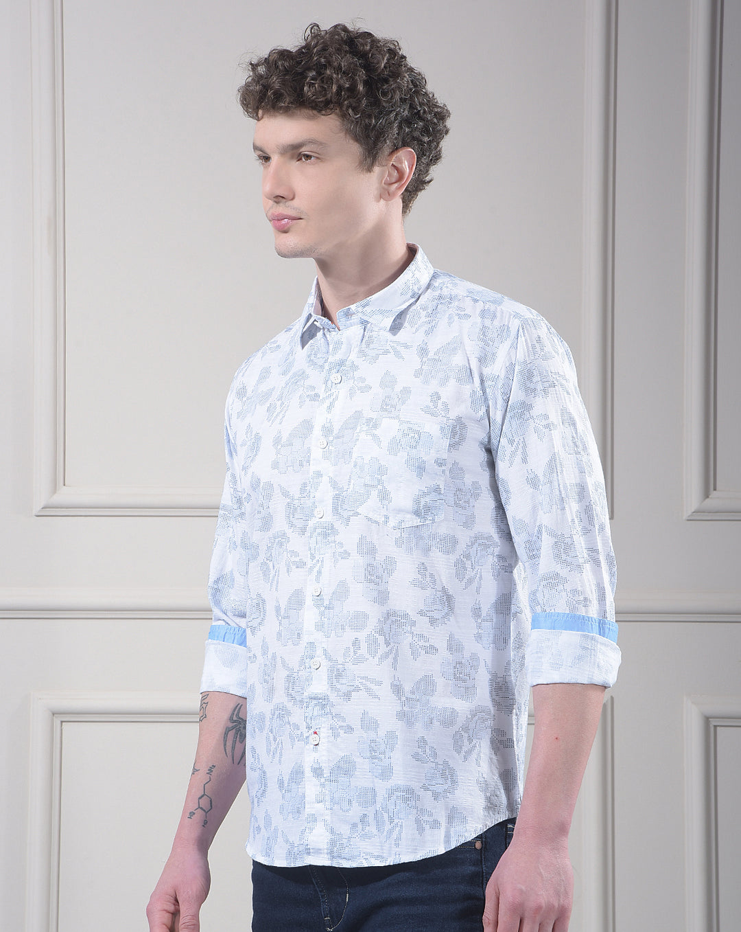 donlay men's blue printed slim-fit casual shirt