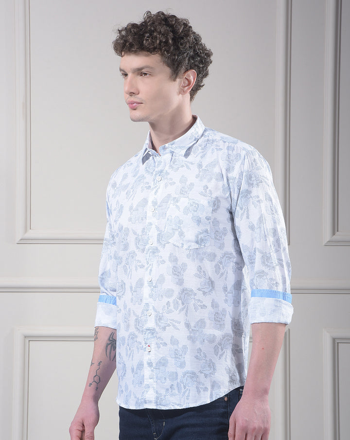 donlay men's blue printed slim-fit casual shirt