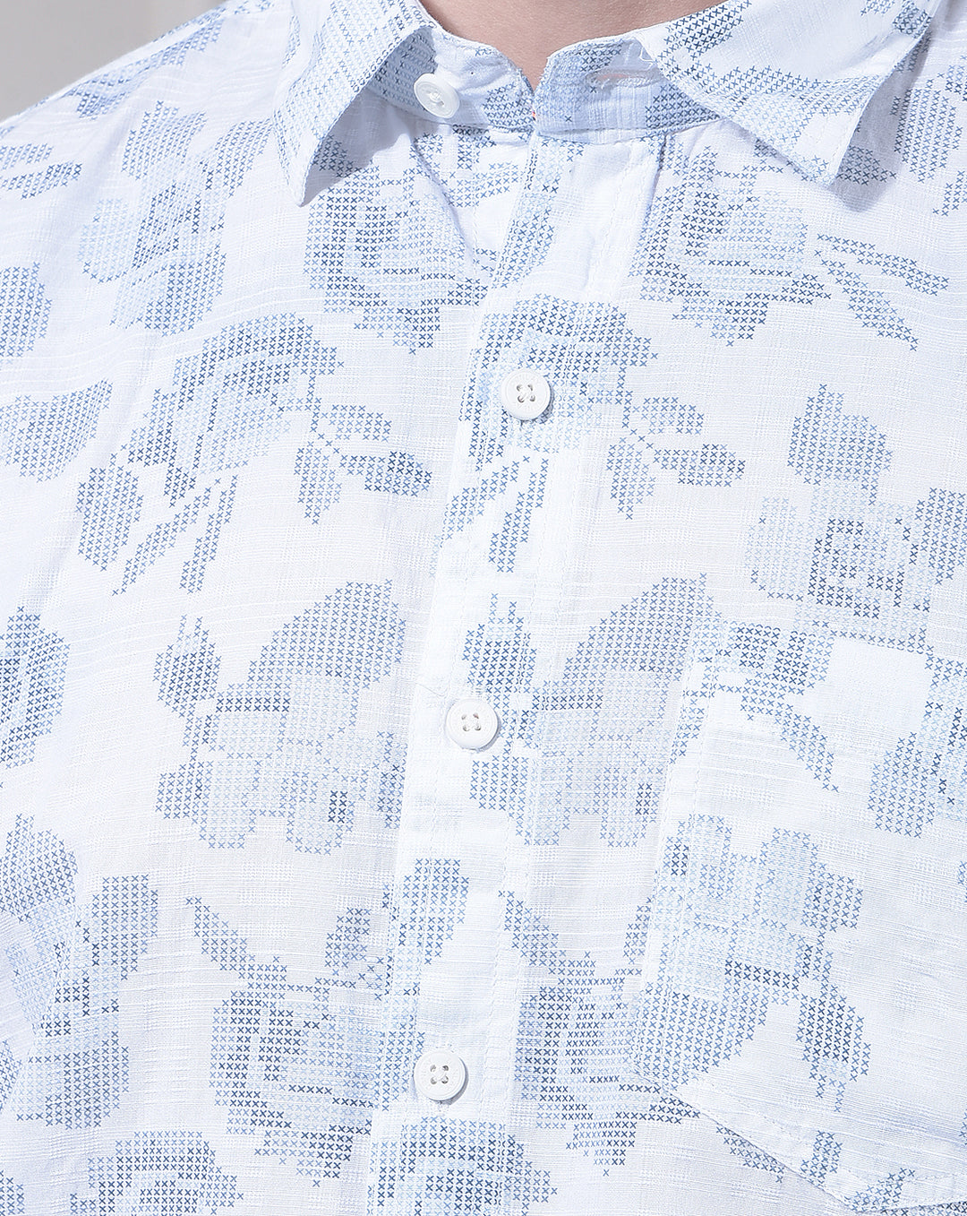 DONLAY MEN'S BLUE PRINTED SLIM-FIT CASUAL SHIRT
