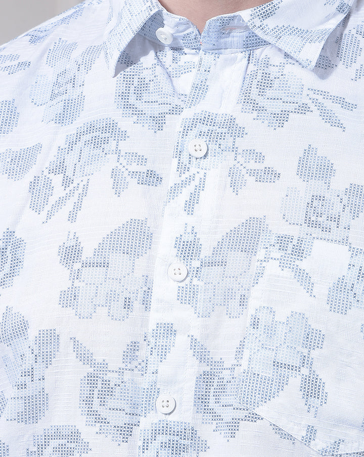 DONLAY MEN'S BLUE PRINTED SLIM-FIT CASUAL SHIRT