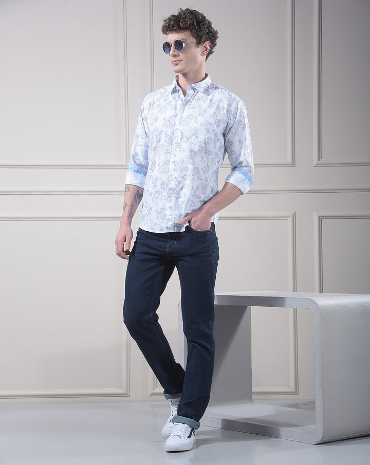 DONLAY MEN'S BLUE PRINTED SLIM-FIT CASUAL SHIRT
