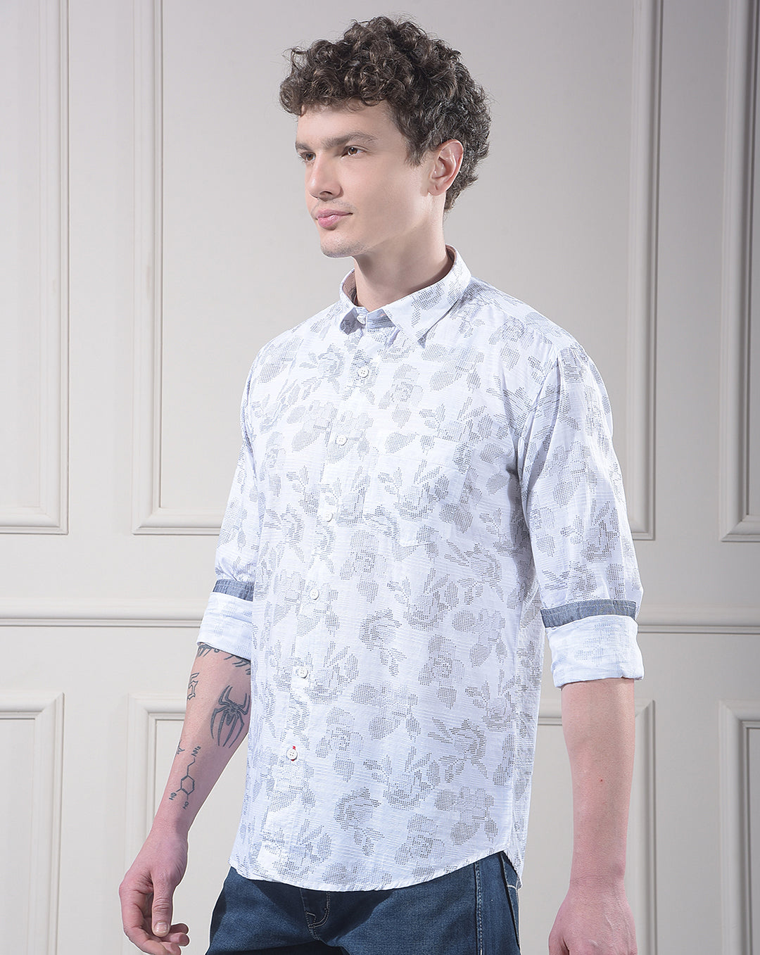 donlay grey printed slim-fit casual shirt