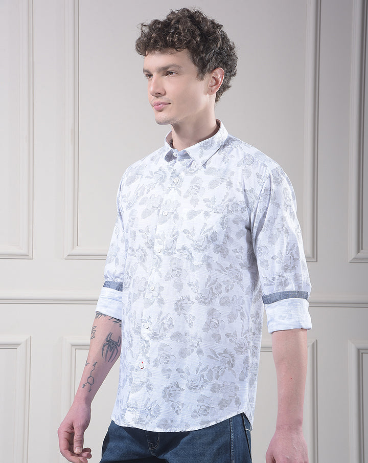 donlay grey printed slim-fit casual shirt