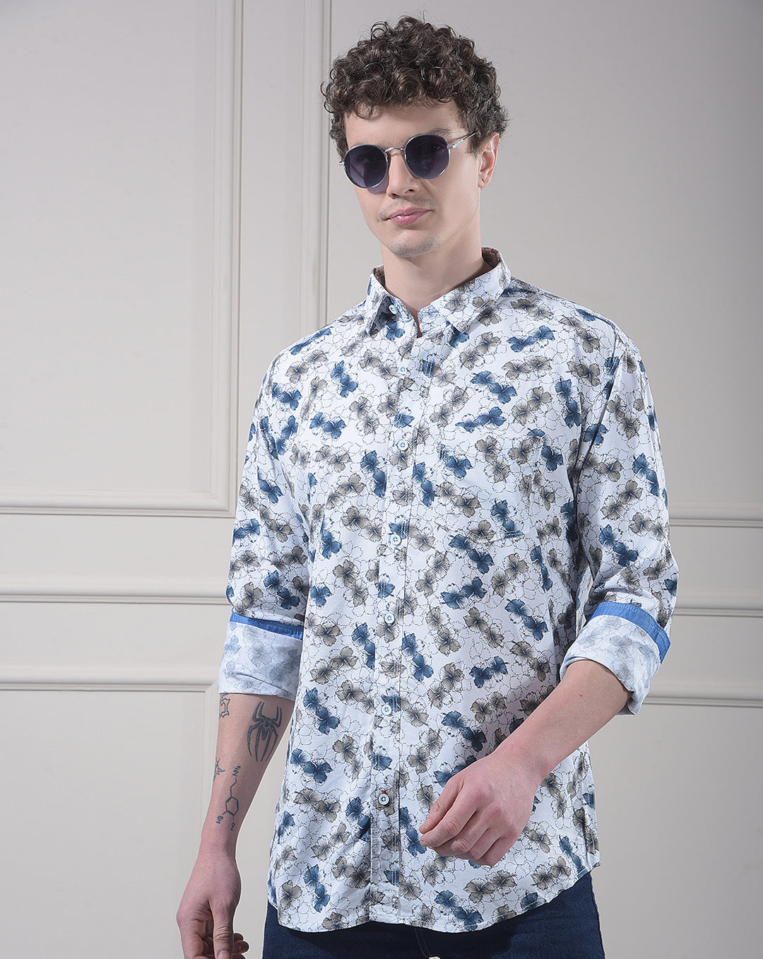 donlay blue printed slim-fit casual shirt