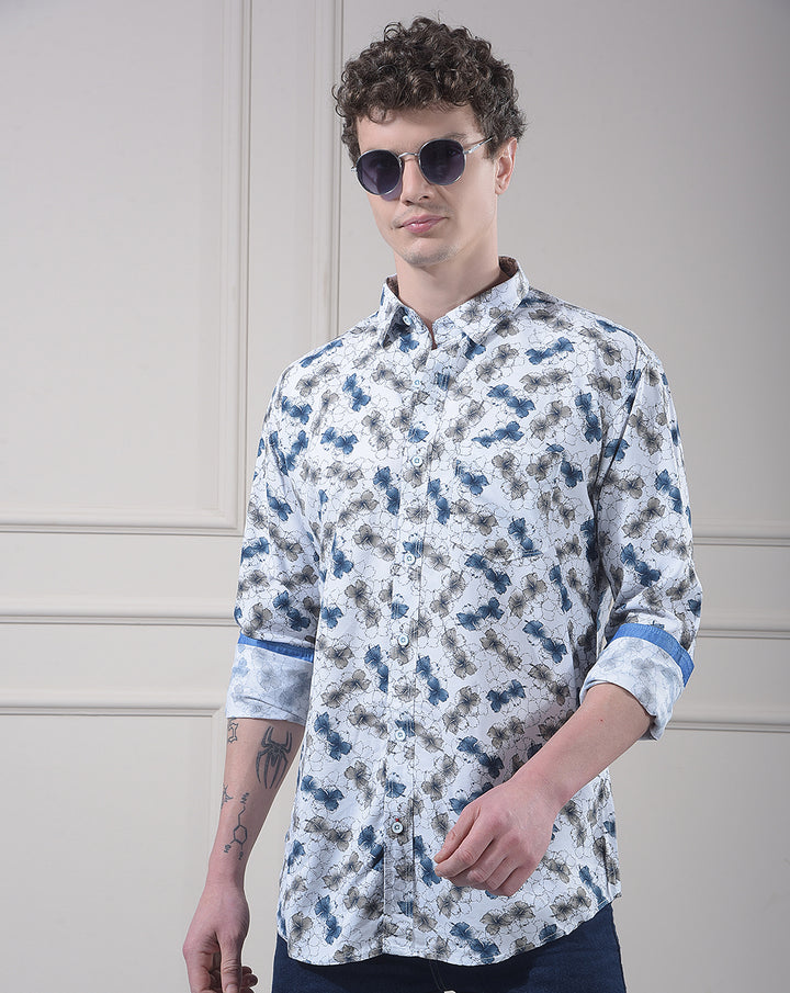 donlay blue printed slim-fit casual shirt