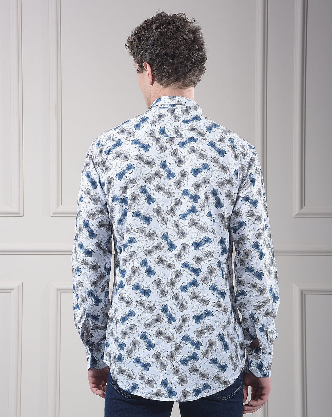 donlay blue printed slim-fit casual shirt