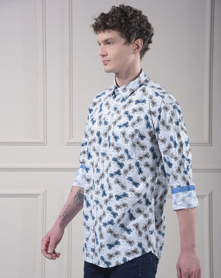 donlay blue printed slim-fit casual shirt