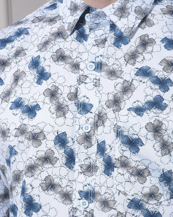 DONLAY BLUE PRINTED SLIM-FIT CASUAL SHIRT