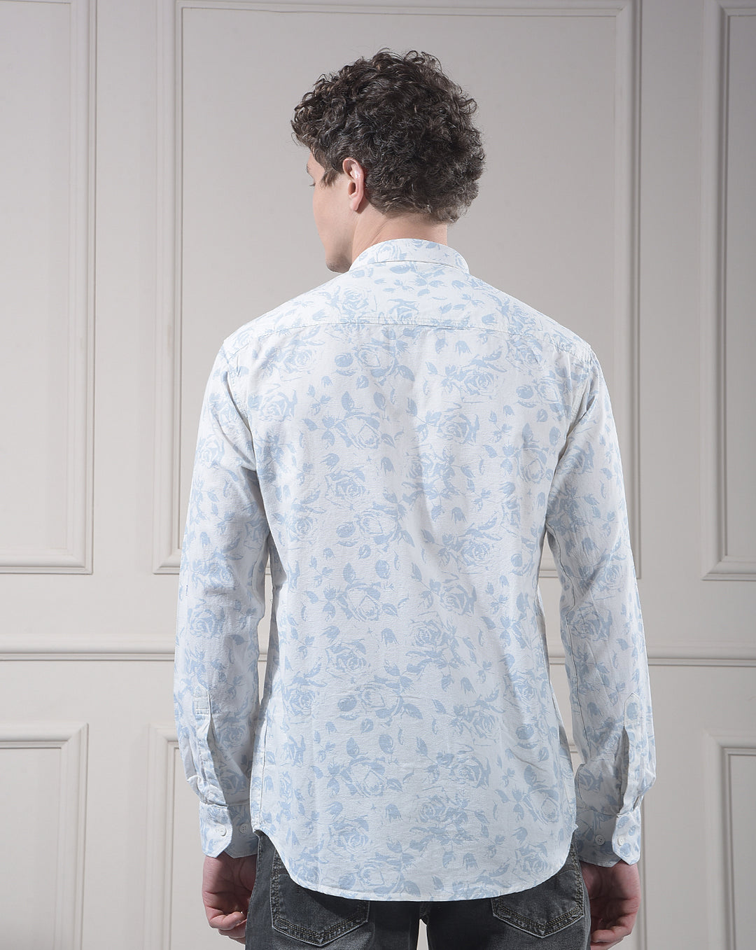 donlay sky blue printed slim-fit casual shirt