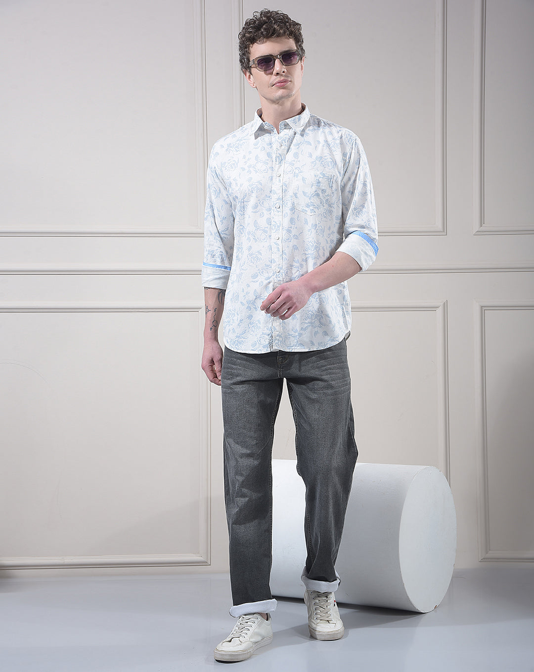DONLAY SKY BLUE PRINTED SLIM-FIT CASUAL SHIRT