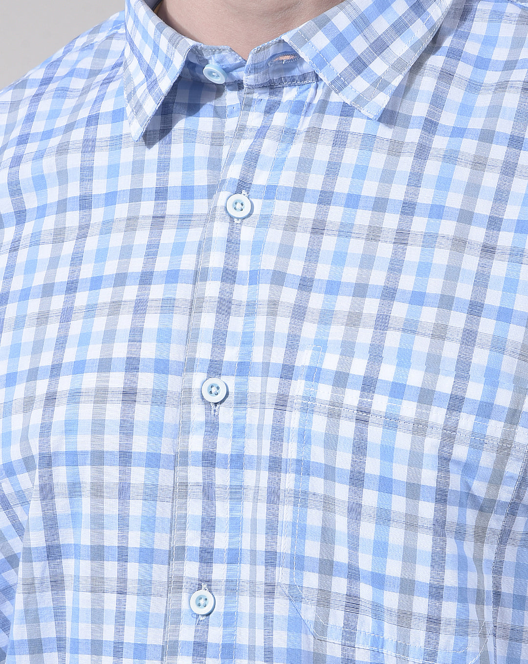 DONLAY BLUE SLIM-FIT CHECKED CASUAL SHIRT