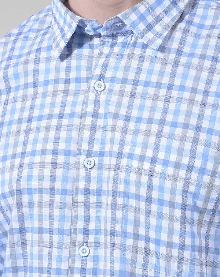 DONLAY BLUE SLIM-FIT CHECKED CASUAL SHIRT