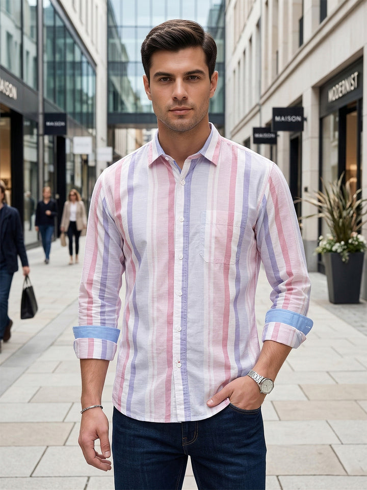 donlay pink striped slim-fit casual shirt