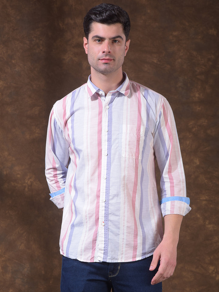 donlay pink striped slim-fit casual shirt