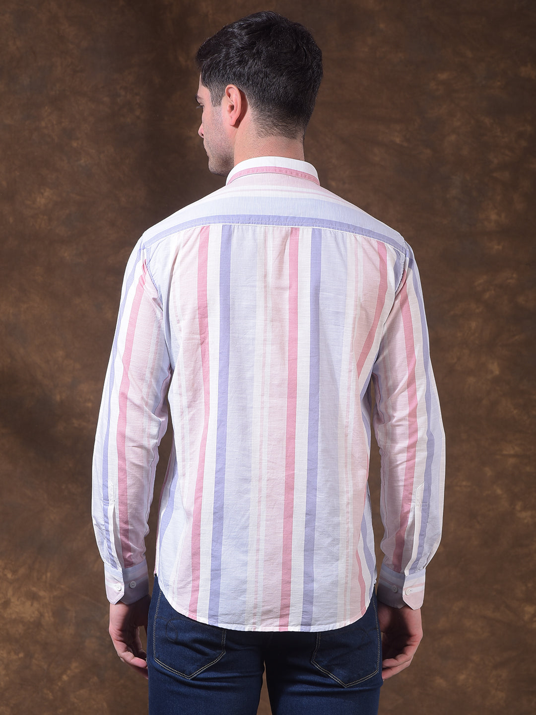 donlay pink striped slim-fit casual shirt