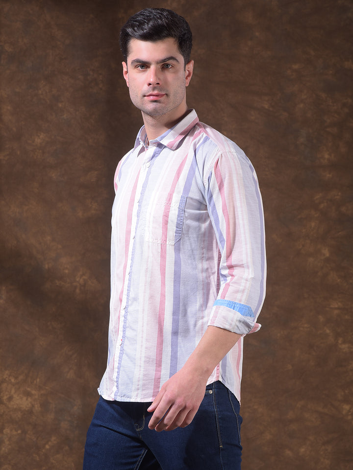 donlay pink striped slim-fit casual shirt