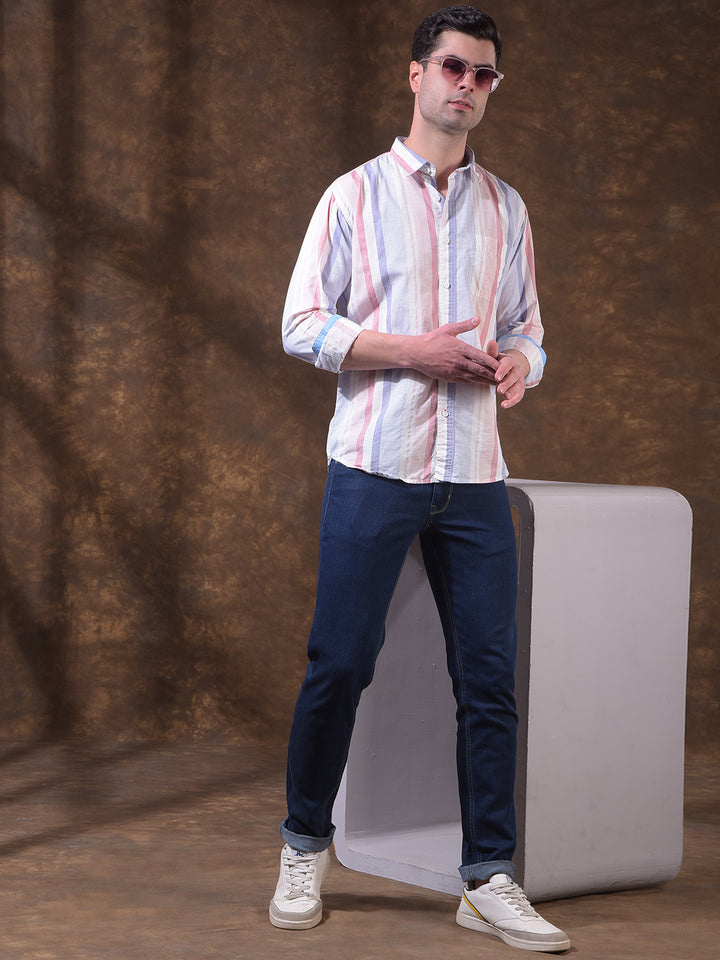 DONLAY PINK STRIPED SLIM-FIT CASUAL SHIRT