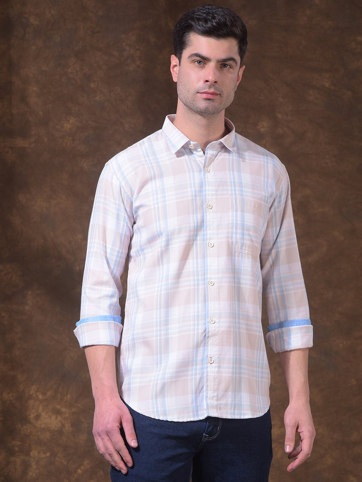 donlay pink checked slim-fit casual shirt