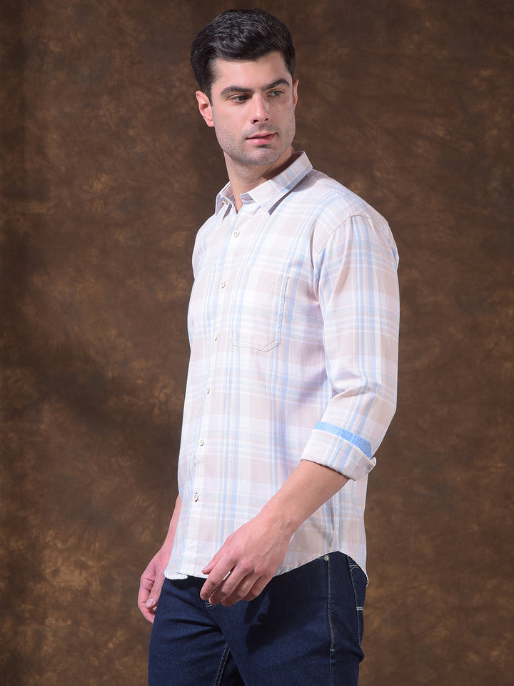 donlay pink checked slim-fit casual shirt
