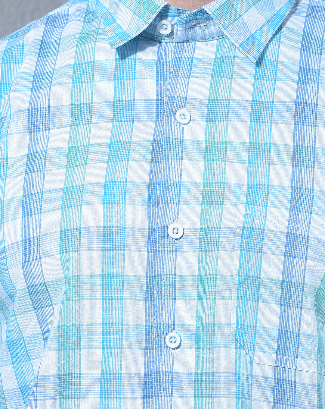 DONLAY LIGHT BLUE CHECKED SLIM-FIT CASUAL SHIRT