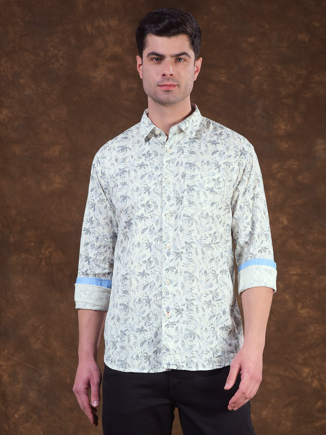 donlay blue printed slim-fit casual shirt
