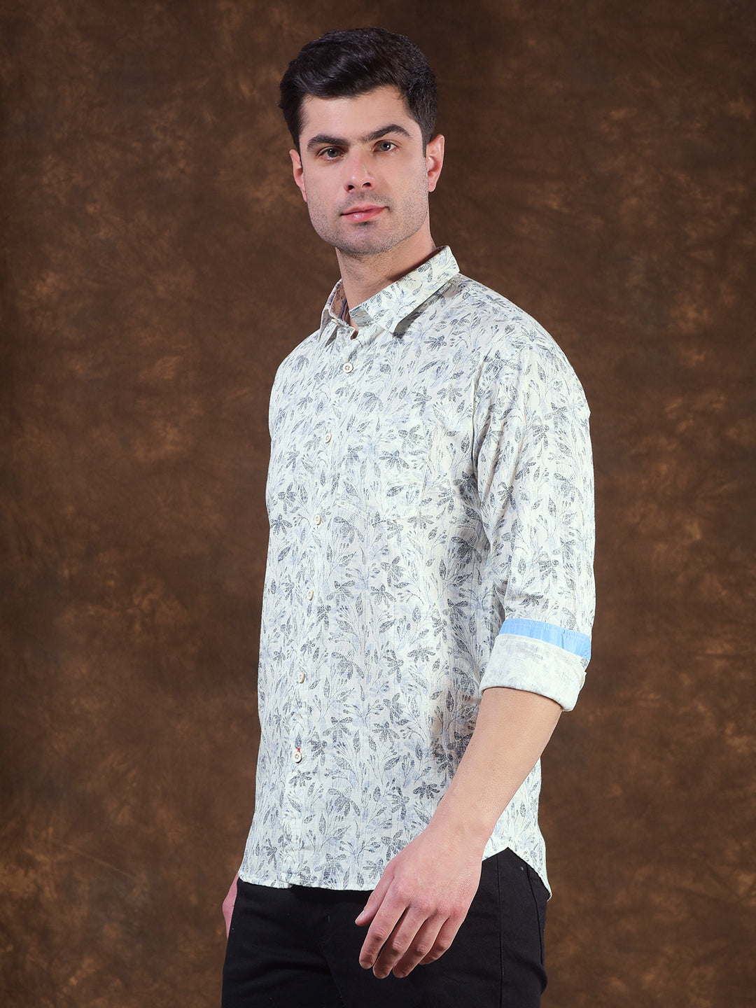 donlay blue printed slim-fit casual shirt