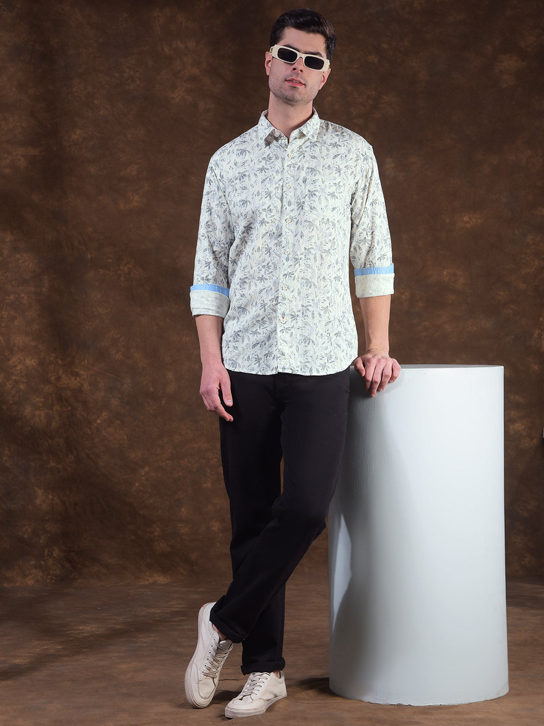 DONLAY BLUE PRINTED SLIM-FIT CASUAL SHIRT