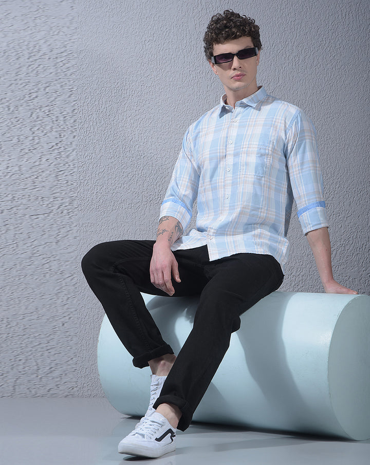 DONLAY BLUE CHECKED SLIM-FIT CASUAL SHIRT