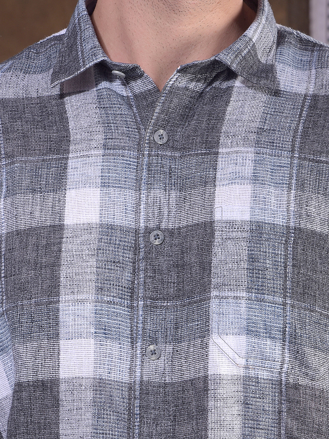 DONLAY GREY CHECKED SLIM-FIT CASUAL SHIRT