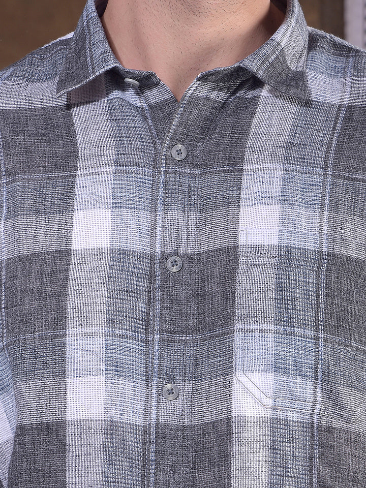 DONLAY GREY CHECKED SLIM-FIT CASUAL SHIRT