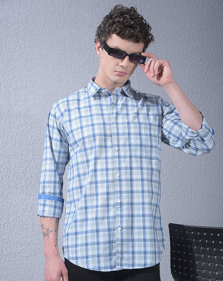 donlay green slim-fit checked casual shirt