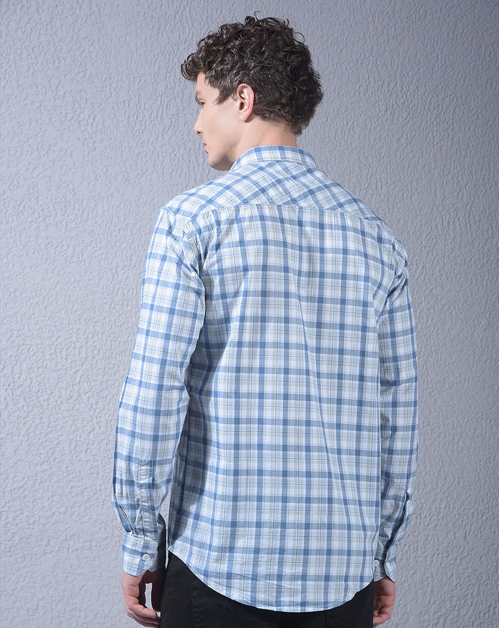 donlay green slim-fit checked casual shirt