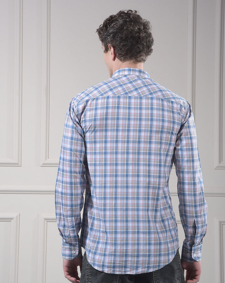 donlay men's pink checked slim-fit casual shirt