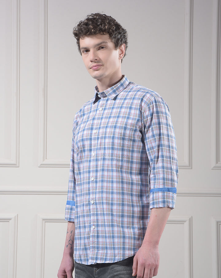 donlay men's pink checked slim-fit casual shirt