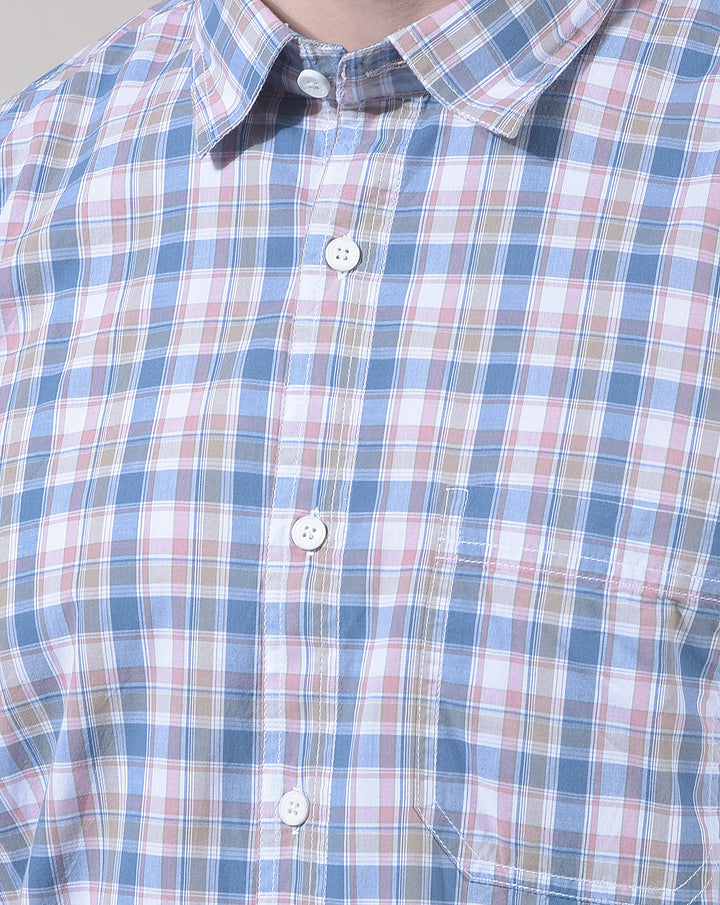 DONLAY MEN'S PINK CHECKED SLIM-FIT CASUAL SHIRT
