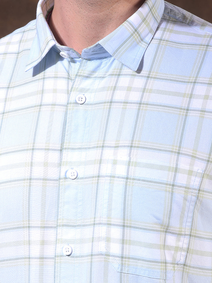 DONLAY MEN'S SKY BLUE CHECKED SLIM-FIT CASUAL SHIRT