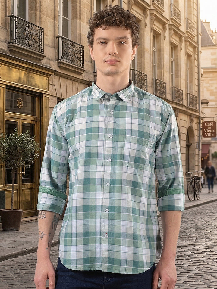 donlay green slim-fit checked  casual shirt