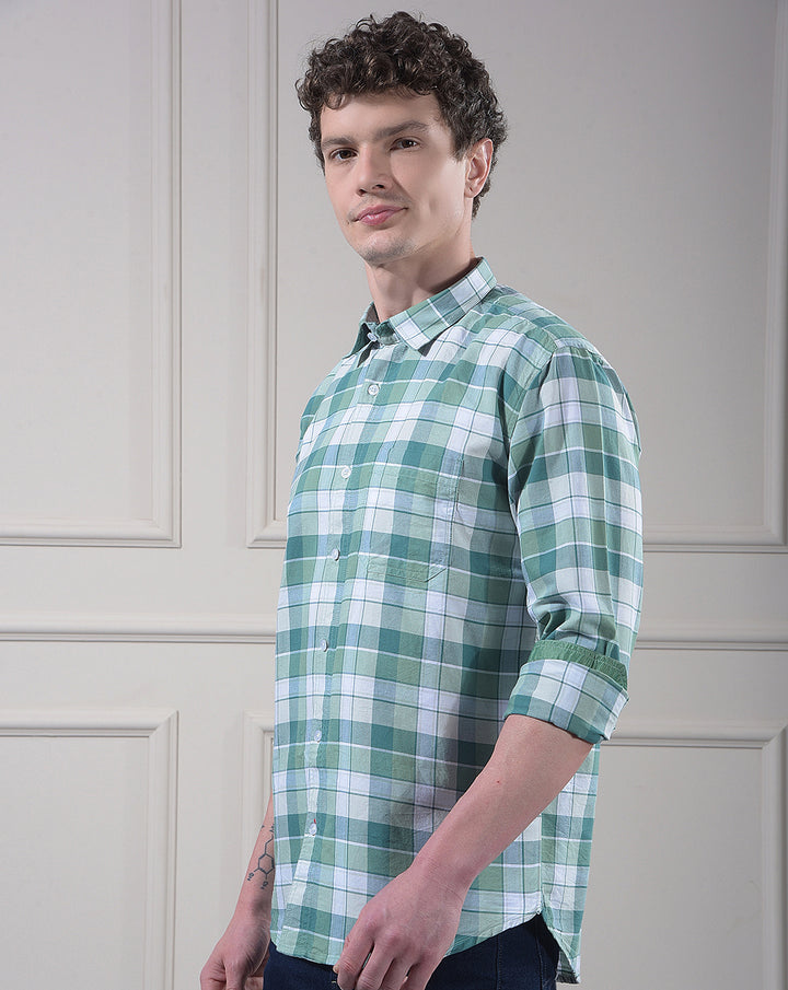 donlay green slim-fit checked  casual shirt