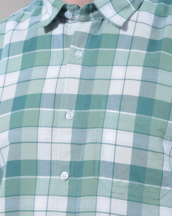 DONLAY GREEN SLIM-FIT CHECKED  CASUAL SHIRT