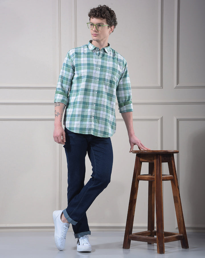DONLAY GREEN SLIM-FIT CHECKED  CASUAL SHIRT