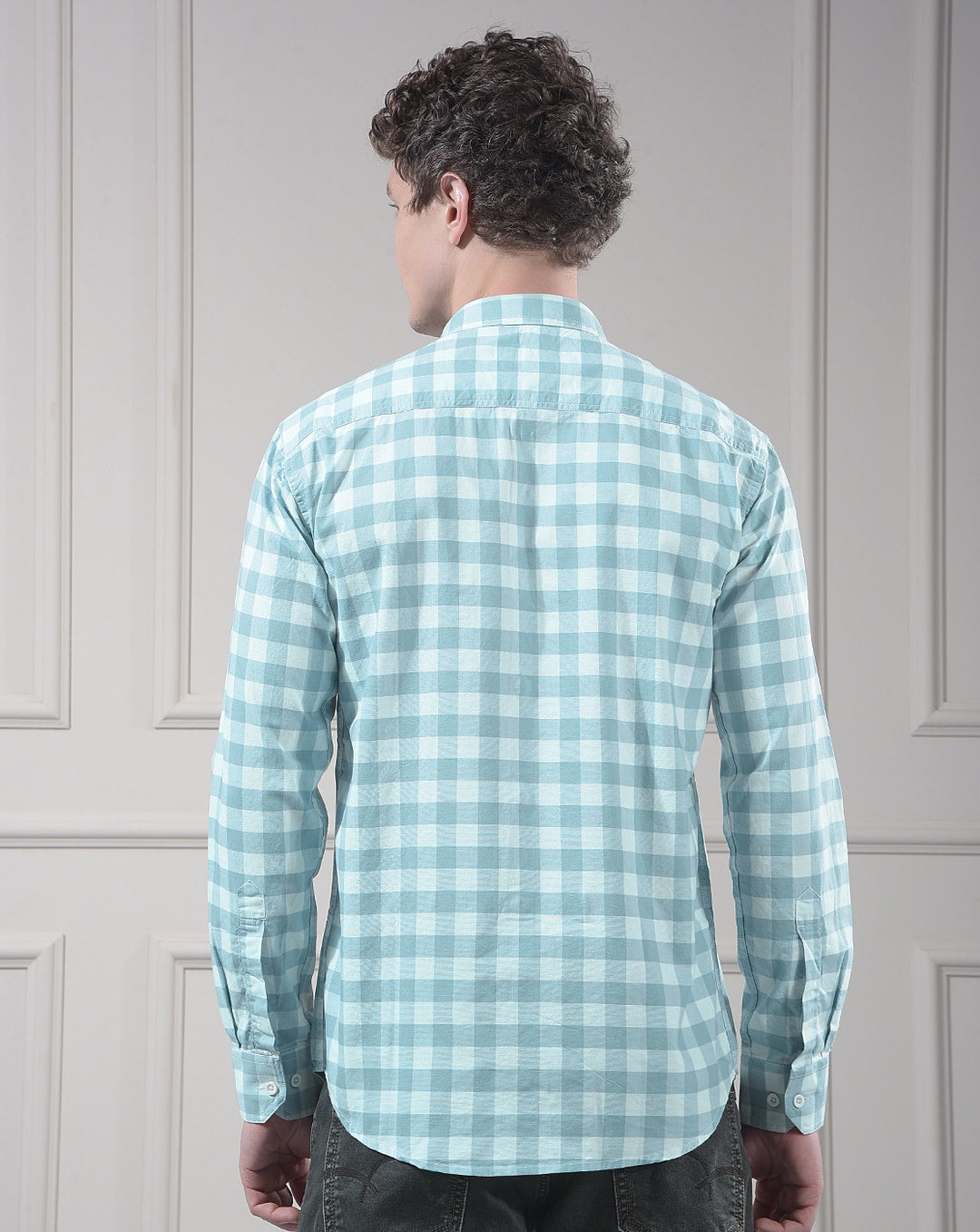 donlay men's green slim-fit checked casual shirt