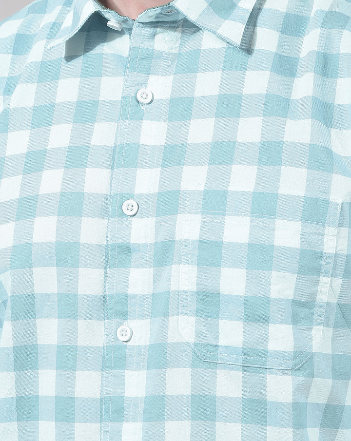 DONLAY MEN'S GREEN SLIM-FIT CHECKED CASUAL SHIRT