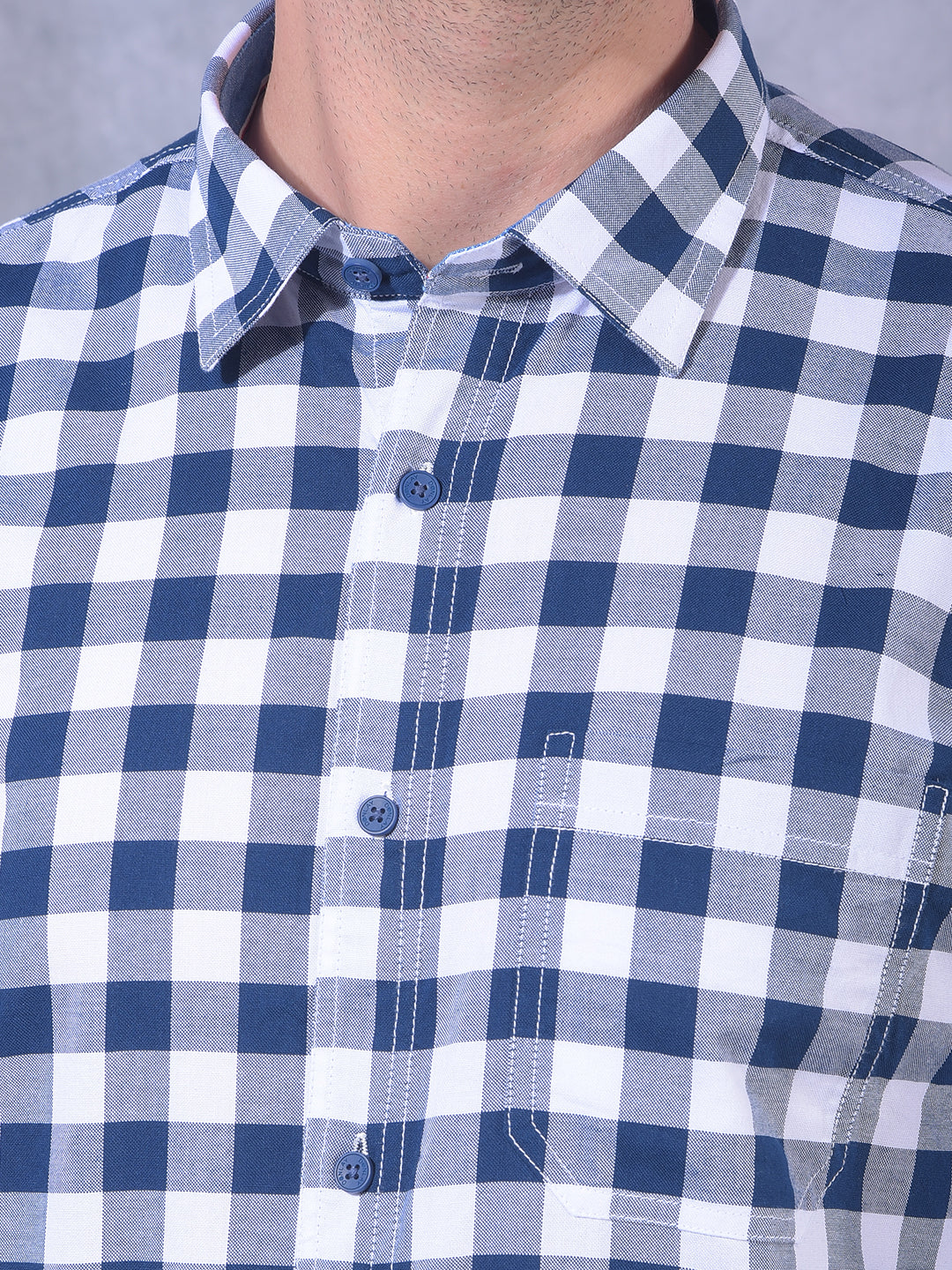 DONLAY NAVY BLUE CHECKED SLIM-FIT CASUAL SHIRT