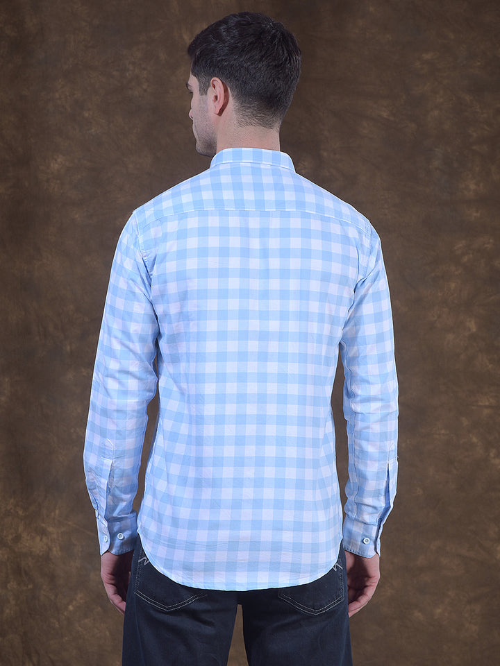 donlay sky blue checked slim-fit casual shirt